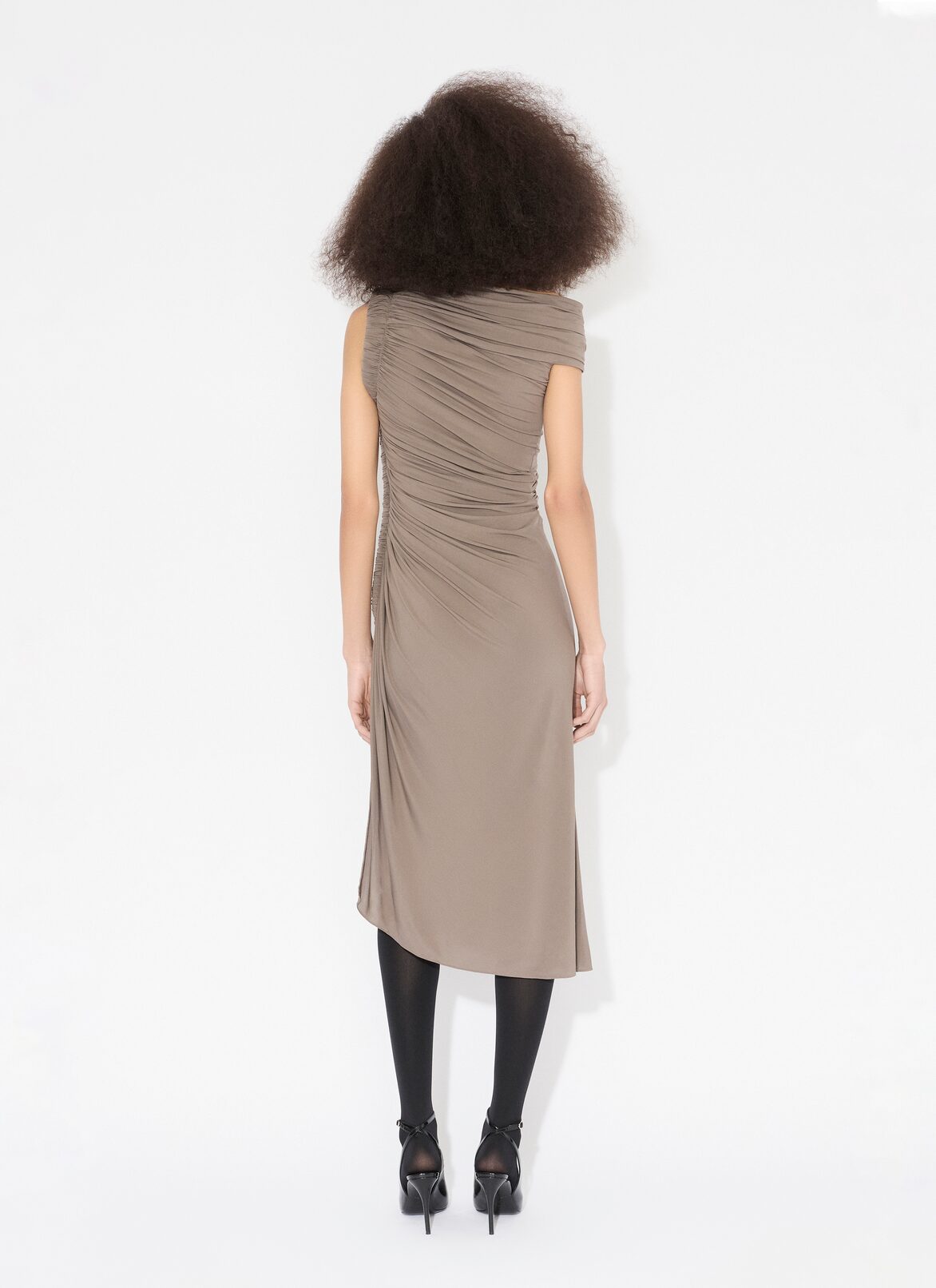 DRAPED DRESS IN SUPPLE JERSEY  ALAÏA BROWNISH GREY DRAPED DRESS IN SUPPLE JERSEY